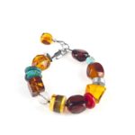 Bransoletka damska - Bursztyn bałtycki + Turkus + Srebro